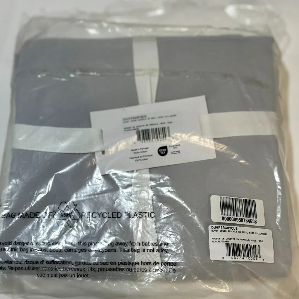Parachute Home Percale Duvet Cover and Pillowcase set Full/Queen in Gray